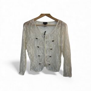 Wet Seal XL White Lace Cardigan Military Y2K 90s Coquette Fairy Whimsy Vintage